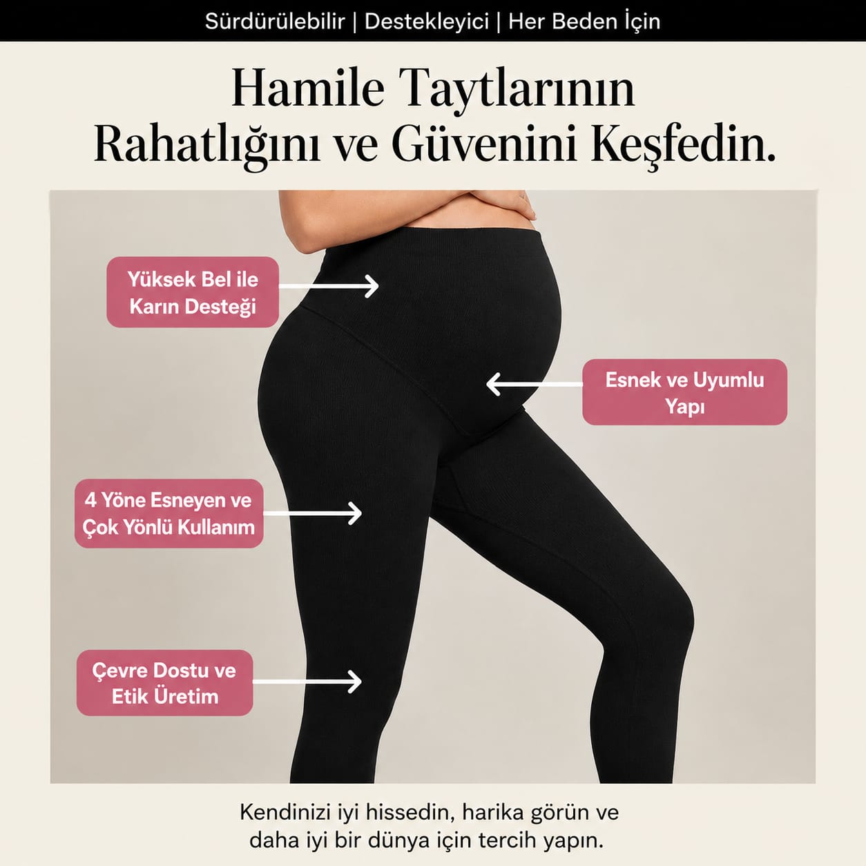 Ayarlanabilir Yüksek Bel Esnek Toparlayıcı Hamile Tayt
